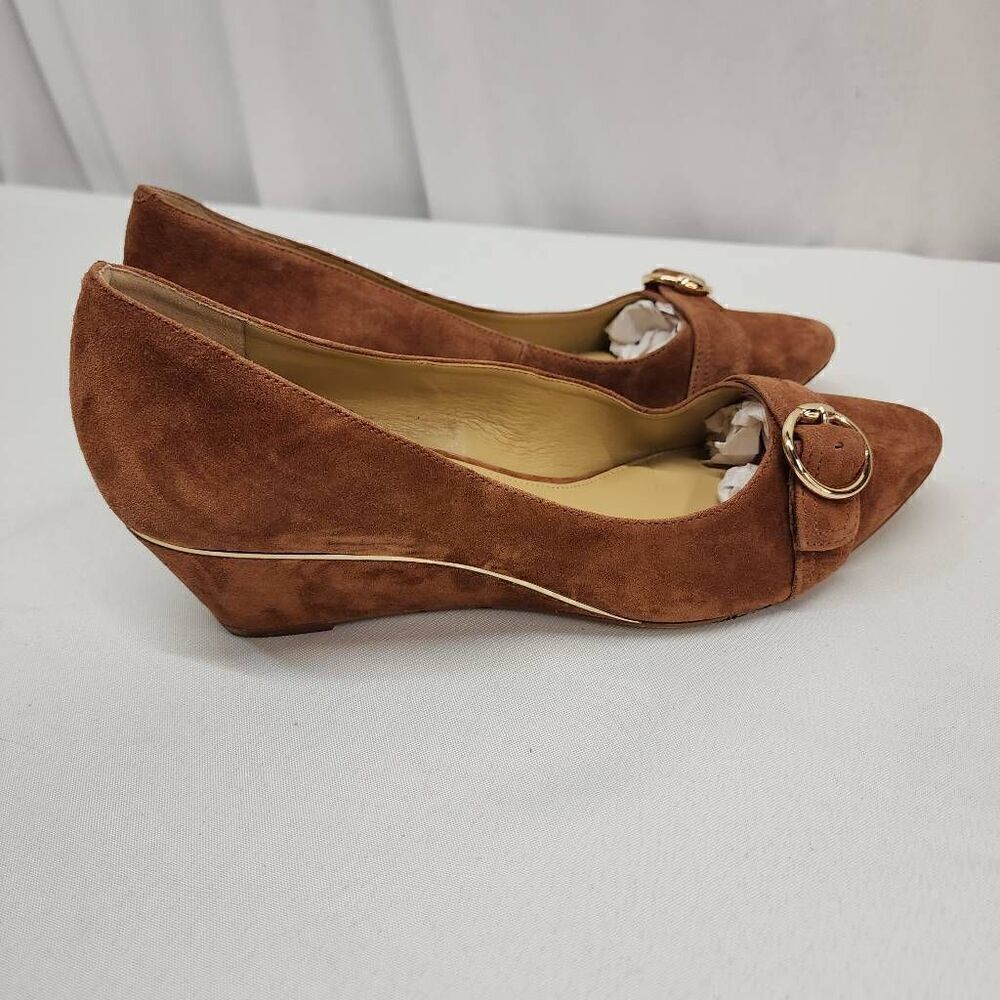 Talbots Size 9 Brown Suede Leather Wedges Buckel Embellished D - Picture 4 of 11